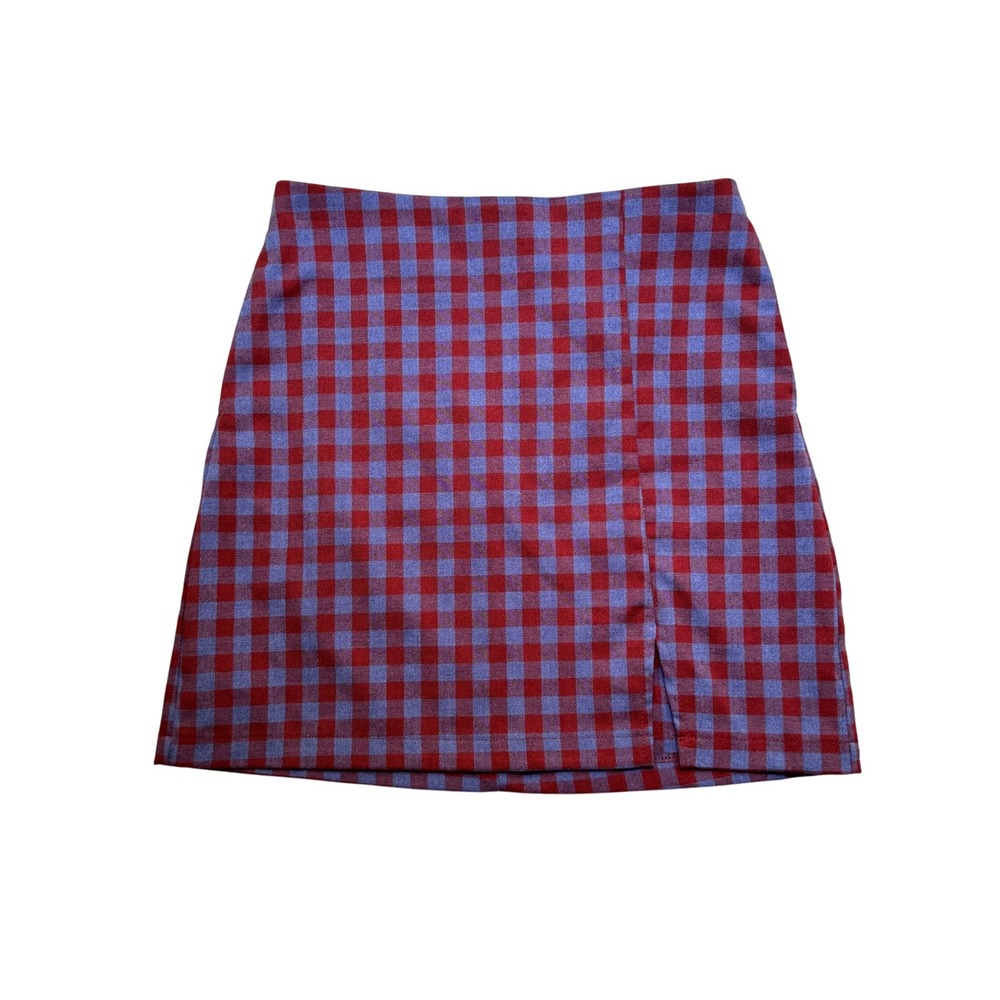 Urban Outfitters Red Blue Gingham Mini Skirt XS Checkered Front Slit‎ Y2K